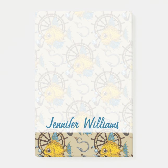 Post-it® Motif de poisson du capitaine de la mer| Ajouter v (Devant)