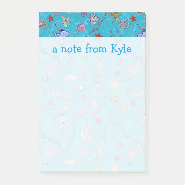 Post-it® Motif de poisson turquoise| Ajouter votre nom (Devant)