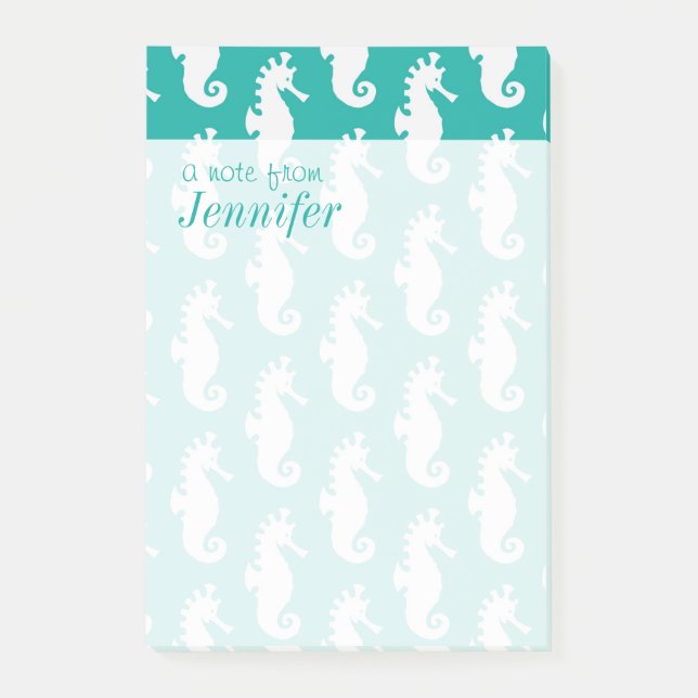 Post-it® Motif de Seahorse Turquoise| Ajouter votre nom (Devant)