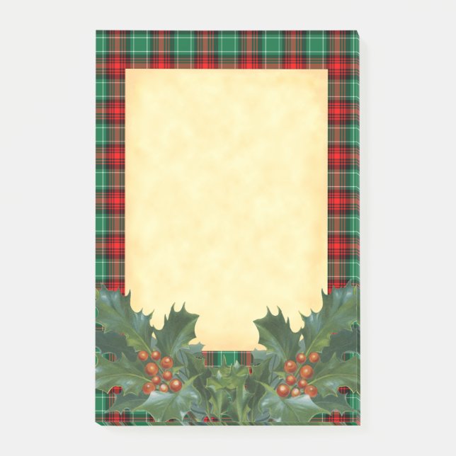Post-it® Motif de vacances vert rouge avec Stickie Holly (Devant)
