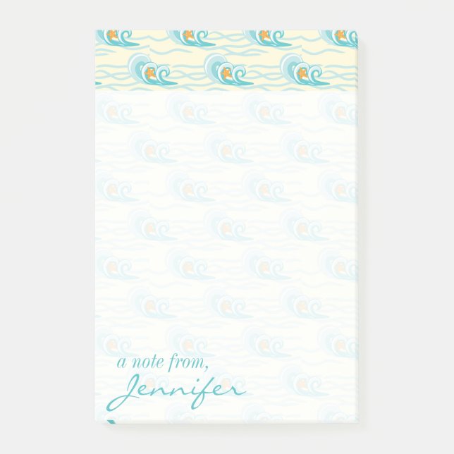 Post-it® Motif des vagues douces| Ajouter votre nom (Devant)