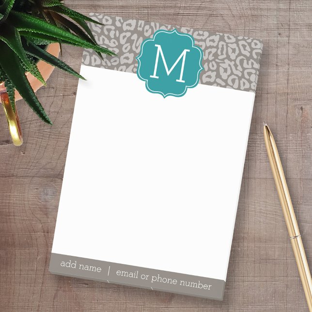 Post-it® Motif Empreinte de léopard tendance avec Aqua Mono (Personalized Post-it Notes - add your name and other social media contact information)