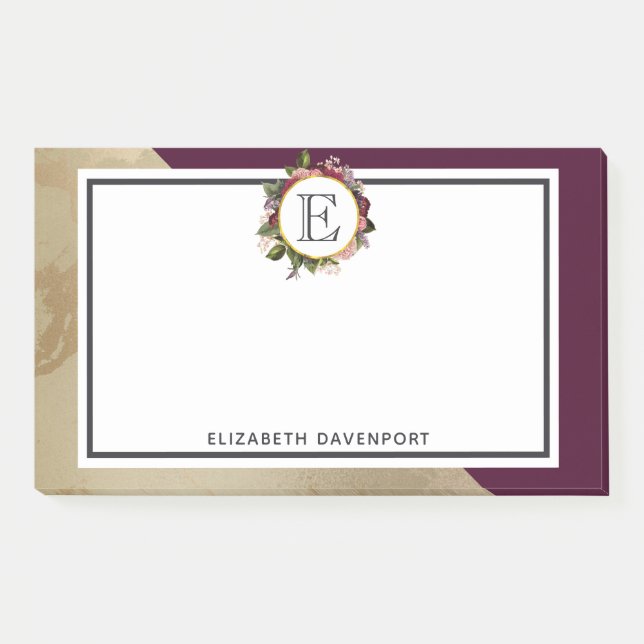 Post-it® Motif en marbre d'or et Monogramme de fleurs de Bo (Devant)