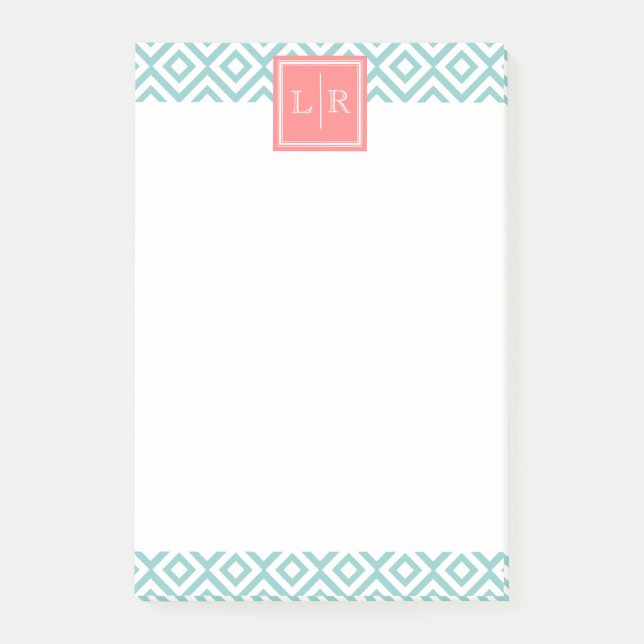 Post-it® Motif et monogramme de diamants verts de la menthe (Devant)