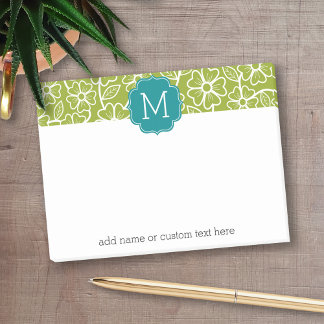 Post-it® Motif floral amusant avec Monogramme Turquoise per