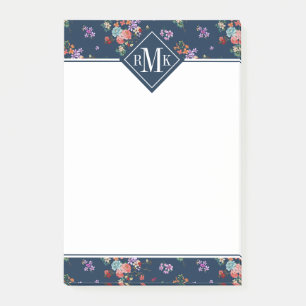 Post-it® Motif floral de bouquet rose du monogramme  
