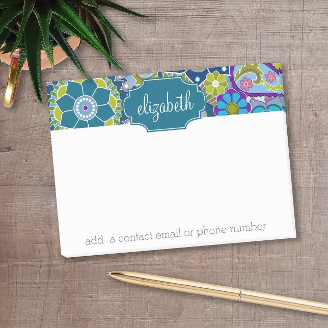 Post-it® Motif floral funky avec nom personnalisé (Personalized post it notes with low quantity. Add your personal touch.)