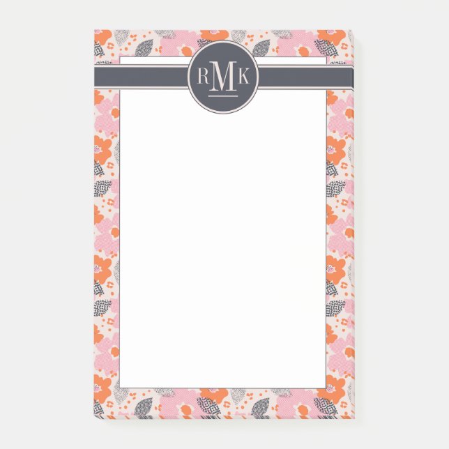 Post-it® Motif floral mignon du monogramme | rétro (Devant)