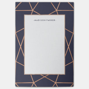 Post-it® Motif géométrique d'or rose de Faux sur le bleu