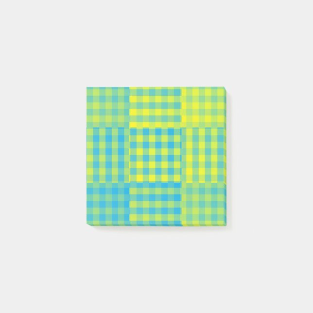 Post-it® Motif Patchwork Damier Bleu Jaune (Devant)