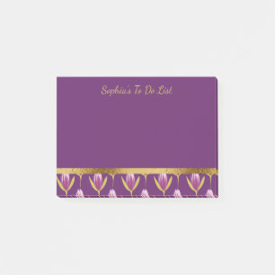 Post-it® Motif personnalisé floral pourpre et or