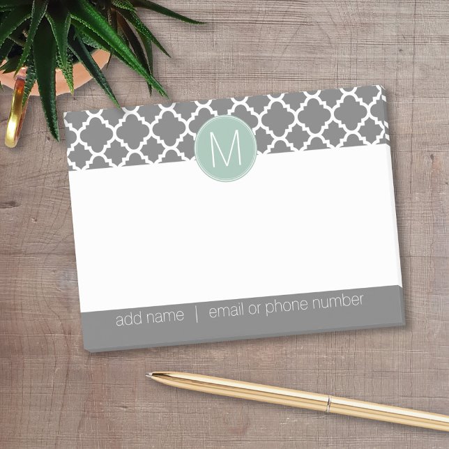 Post-it® Motif Quatrefoil tendance avec monogramme personna (Personalized post it notes with low quantity. Add your personal touch.)