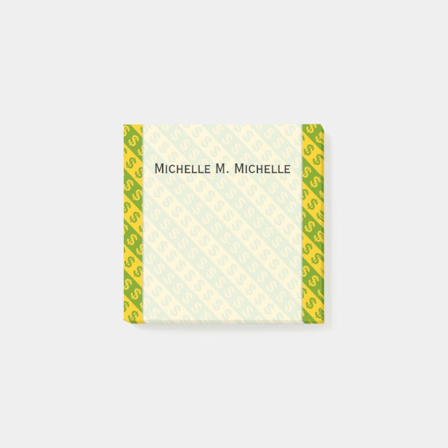 Post-it® Motif rayé vert et jaune des symboles dollar ($) (Devant)