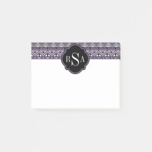 Post-it® Motif tribal noir violet monogramme