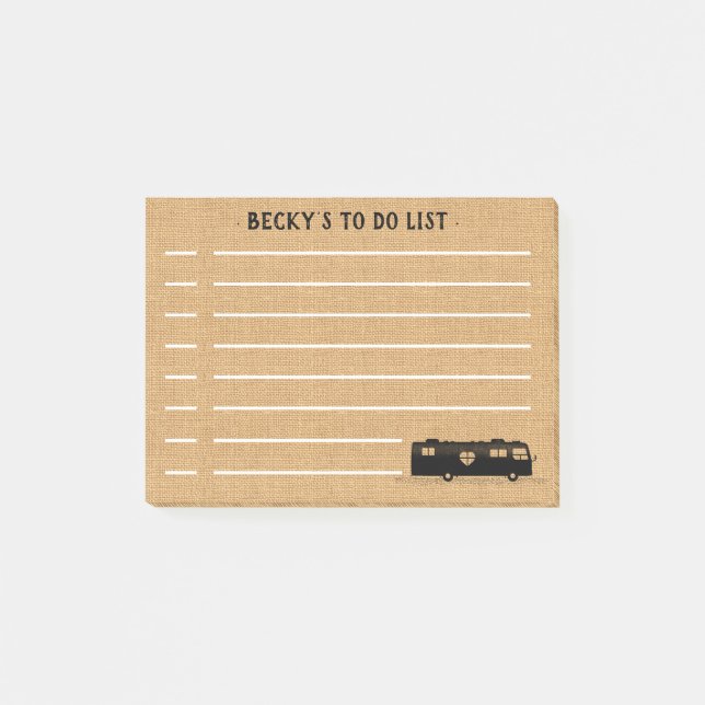 Post-it® Motorhome RV Travel Van Rustic Burlap Personnalisé (Devant)