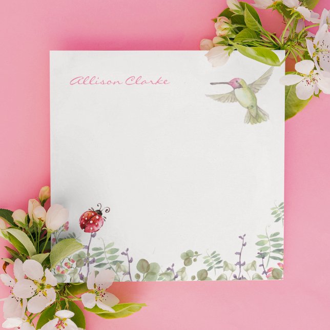 Post-it® Nature Girl Hummingbird Ladybug Garden Monogramme (Créateur téléchargé)