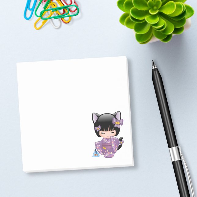 Post-it® Neko Kokeshi Poupée - Cat Ears Geisha Girl (Créateur téléchargé)