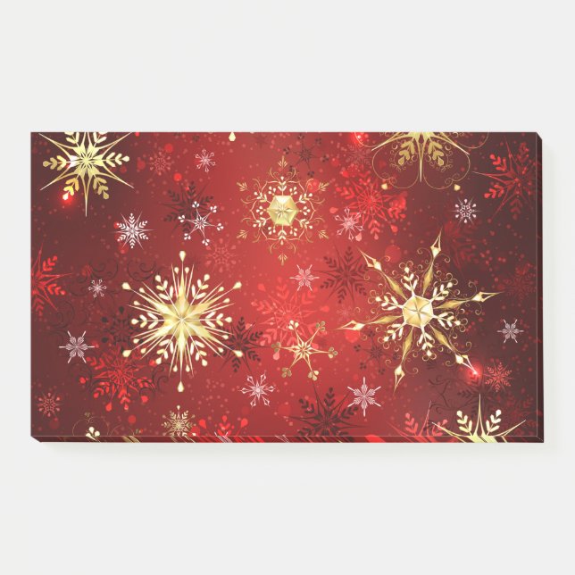 Post-it® Noël Golden Snowflakes sur Arrière - plan rouge (Devant)