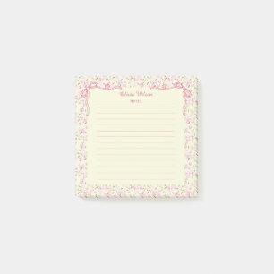 Post-it® Nœud Coquette Fleurs Rose Jaune Nom Personnalisé