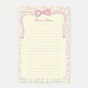 Post-it® Nœud Coquette Floral Rose Jaune Nom Personnalisé