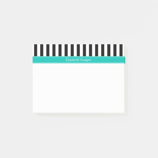 Post-it® Noir blanc bande Turquoise Nom du ruban Monogramme (Devant)