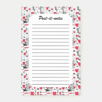 Post-it® Noir Blanc Cute Chat Coeur Rouge