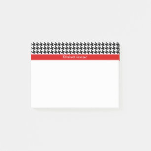 Post-it® Noir Blanc Houndstooth Nom rouge Monogramme