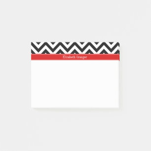 Post-it® Noir Blanc LG Chevron Rouge Nom Monogramme