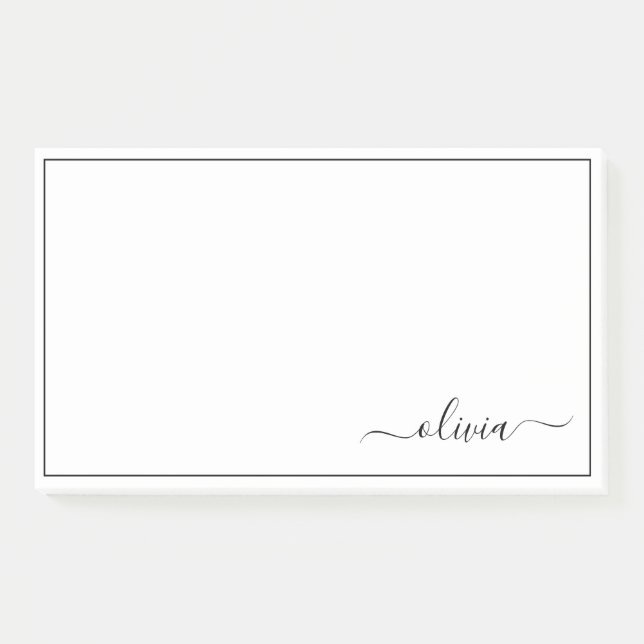 Post-it® Noir Blanc moderne Script Girl Monogramme Nom (Devant)