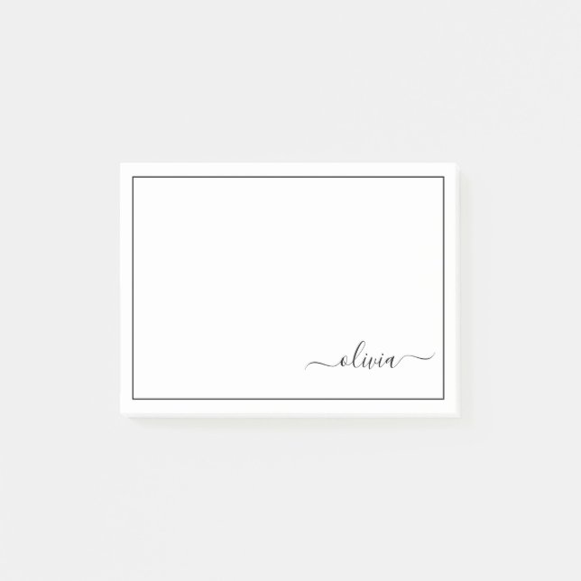 Post-it® Noir Blanc moderne Script Girl Monogramme Nom (Devant)