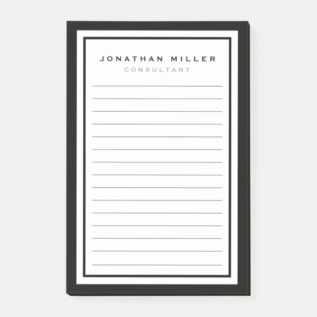 Post-it® Noir et blanc avec revêtement professionnel | Nom (Devant)