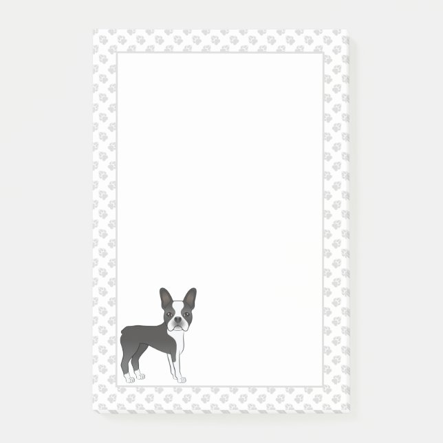 Post-it® Noir Et Blanc Boston Terrier Cartoon Chien & Pâtes (Devant)