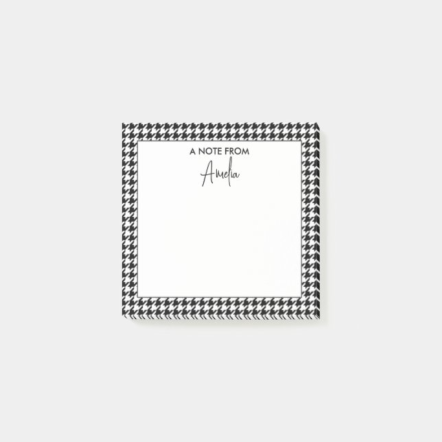 Post-it® Noir et blanc Houndstooth Nom personnalisé (Devant)