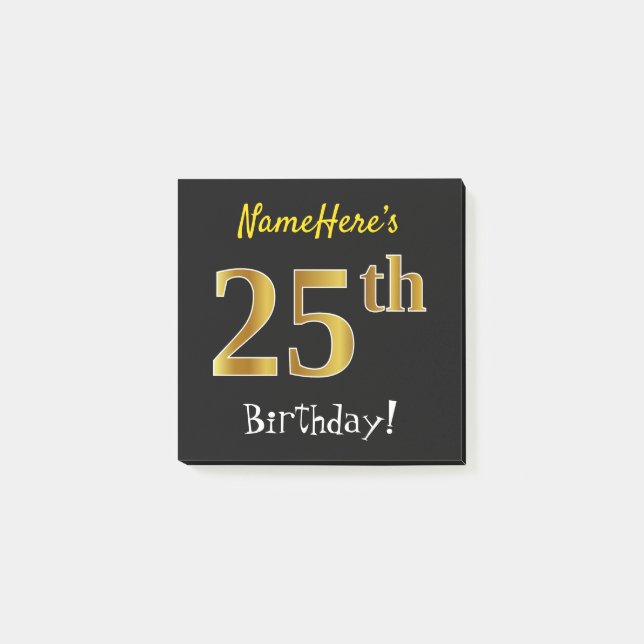 Post-it® Noir, Faux Gold 25e anniversaire, avec nom personn (Devant)