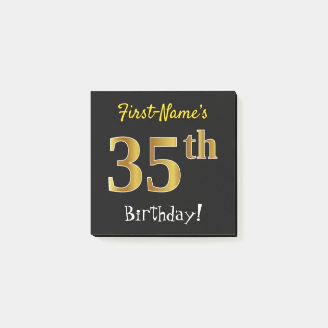 Post-it® Noir, Faux Gold 35e anniversaire, avec nom personn (Devant)