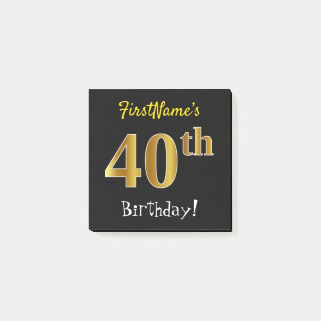 Post-it® Noir, Faux Gold 40e Anniversaire, Avec Nom Personn (Devant)