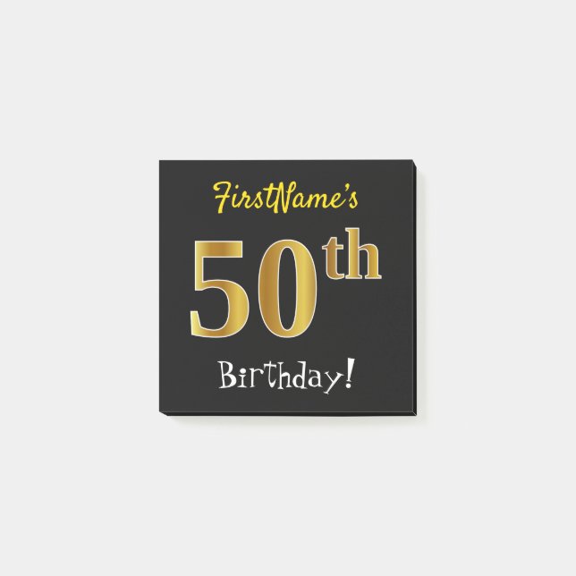 Post-it® Noir, Faux Gold 50e Anniversaire, Avec Nom Personn (Devant)