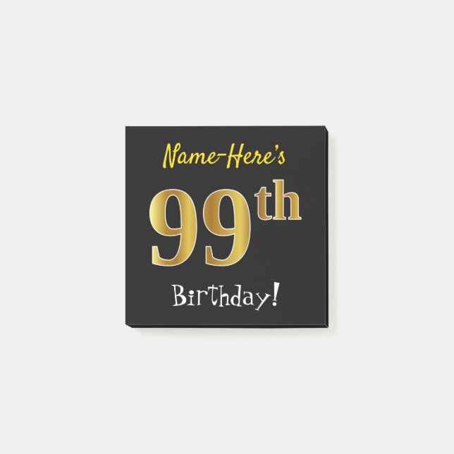 Post-it® Noir, Faux Gold 99e Anniversaire, Avec Nom Personn (Devant)