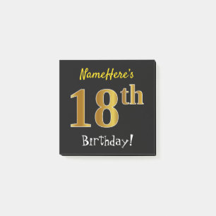 Post-it® Noir, Faux Or 18ème Anniversaire, Avec Nom Person