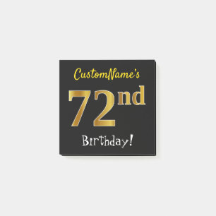 Post-it® Noir, Faux Or 72e Anniversaire, Avec Nom Personnal