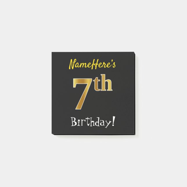 Post-it® Noir, Faux Or 7e anniversaire, avec nom personnali (Devant)