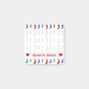 Post-it® Nom ; Bas rouges, bleus et verts de Noël