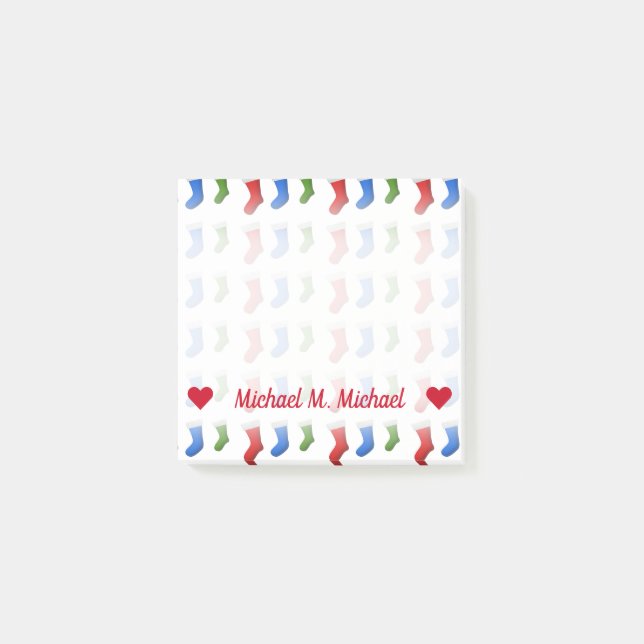 Post-it® Nom ; Bas rouges, bleus et verts de Noël (Devant)