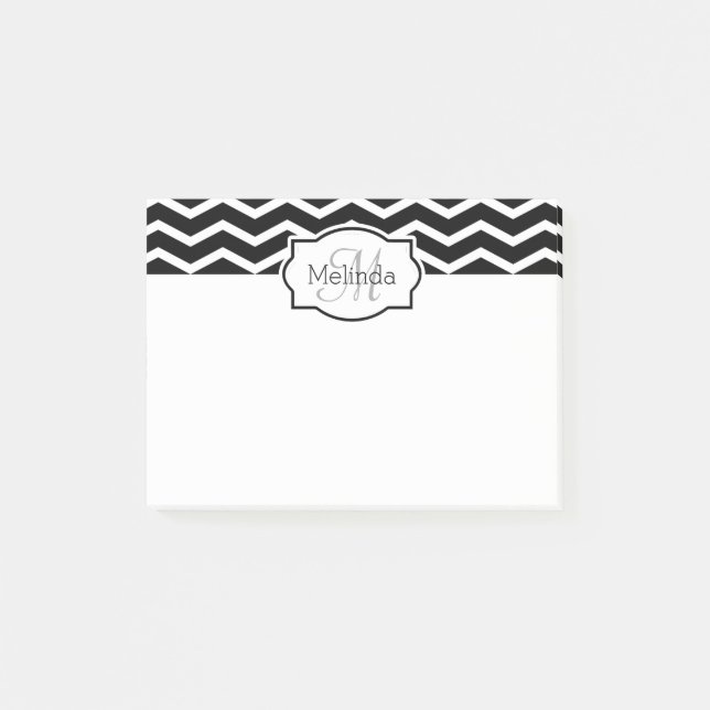 Post-it® Nom Chevron noir et blanc Monogramme (Devant)