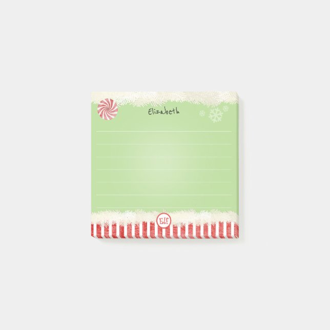 Post-it® Nom:  Christmas Elf Green Holiday Peppermenthe Amu (Devant)