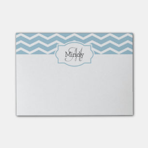 Post-it® Nom de Chevron bleu poudre Monogramme