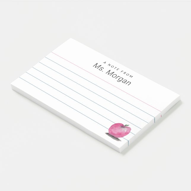 Post-it® Nom de l'enseignant personnalisé Aquarelle pomme L (Incliné)