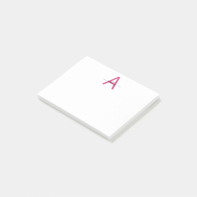 Post-it® Nom de monogramme de script minimaliste rose chaud (Incliné)