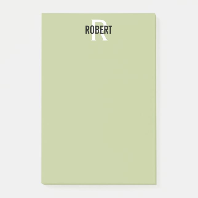 Post-it® Nom de monogramme vert de sauge moderne (Devant)