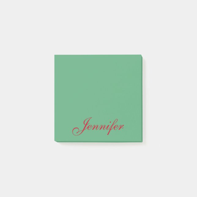 Post-it® Nom de script rouge vert personnalisé (Devant)